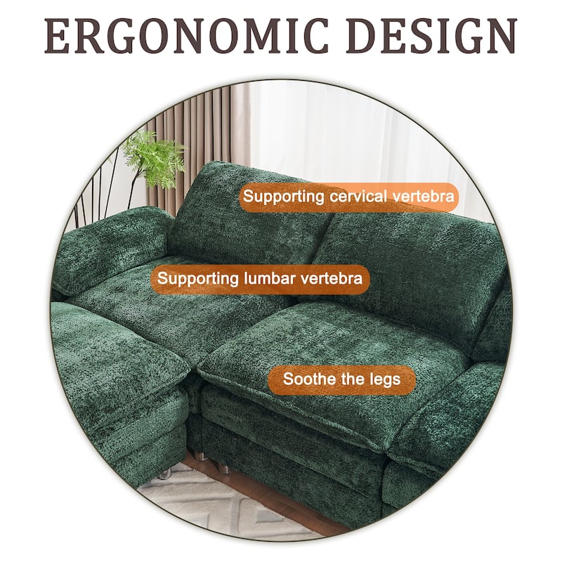 Modern Polyester Deep 3-Seater Sofa Couch with Ottoman
