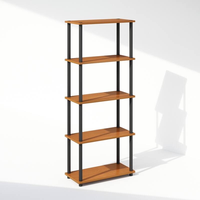 57.4 in. Tall Light Cherry/Black Wood 4-Shelf Bookcase