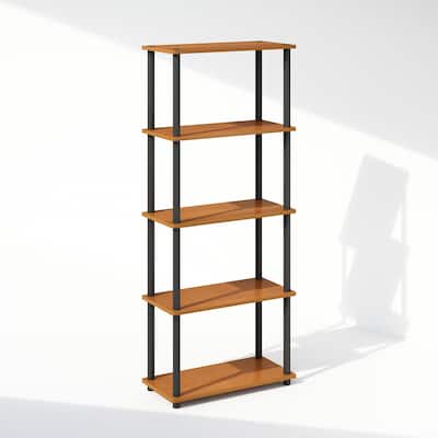 57.4 in. Tall Light Cherry/Black Wood 4-Shelf Bookcase