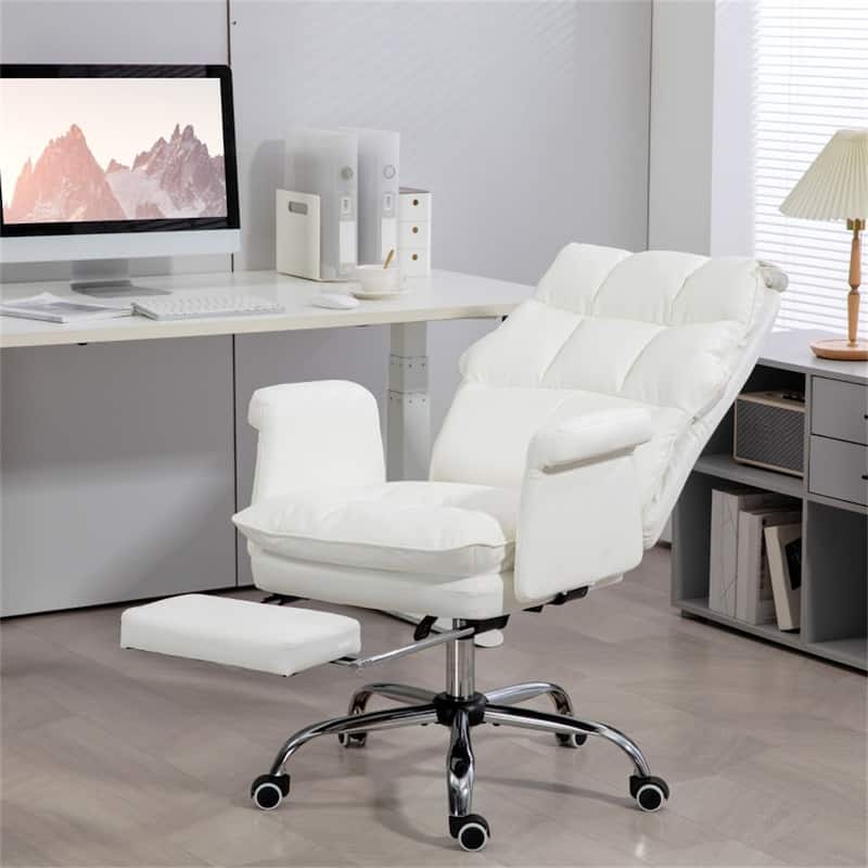 PU Leather Reclining Office Chair with Footrest and Swivel - 27.2" W x 25.2" D x 43.3" - 46.5" H