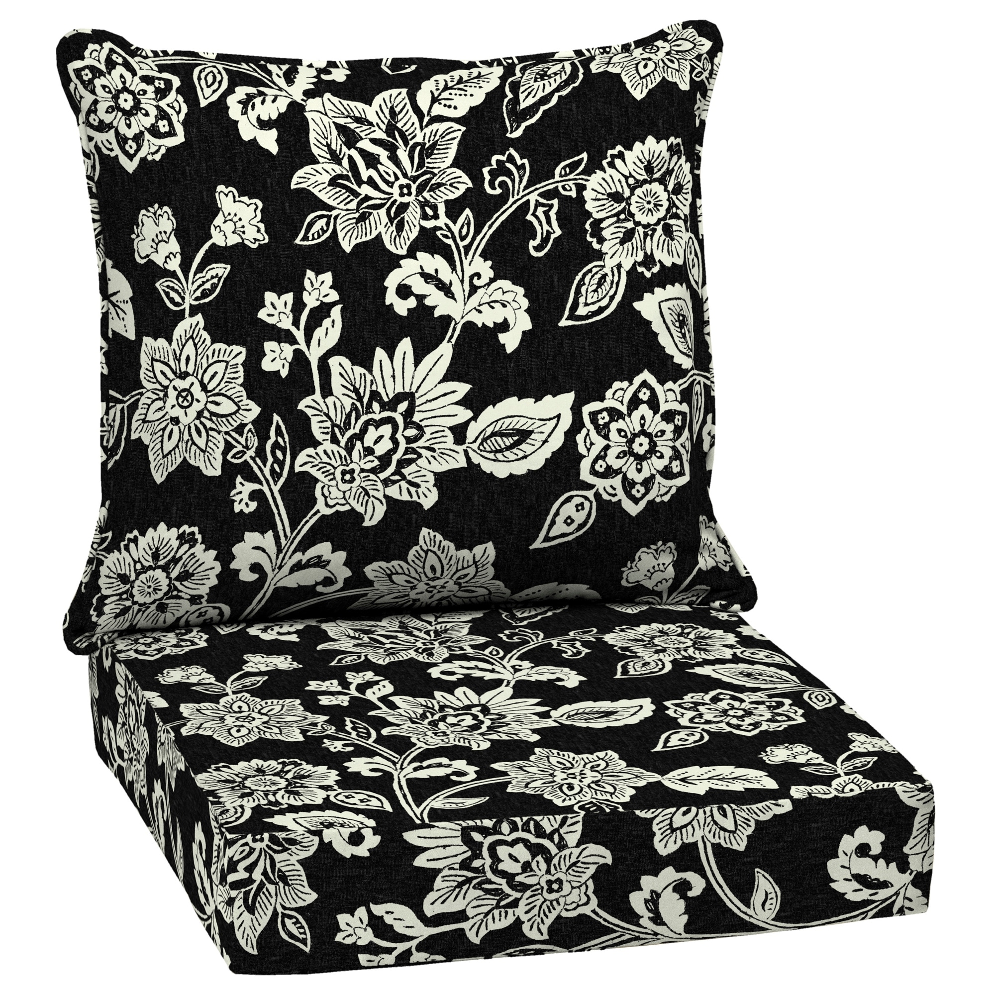 Better Homes & Gardens 42 inch x 24 inch Black Tropical Outdoor 2-Piece Deep Seat Cushion, Size: 24 x 24