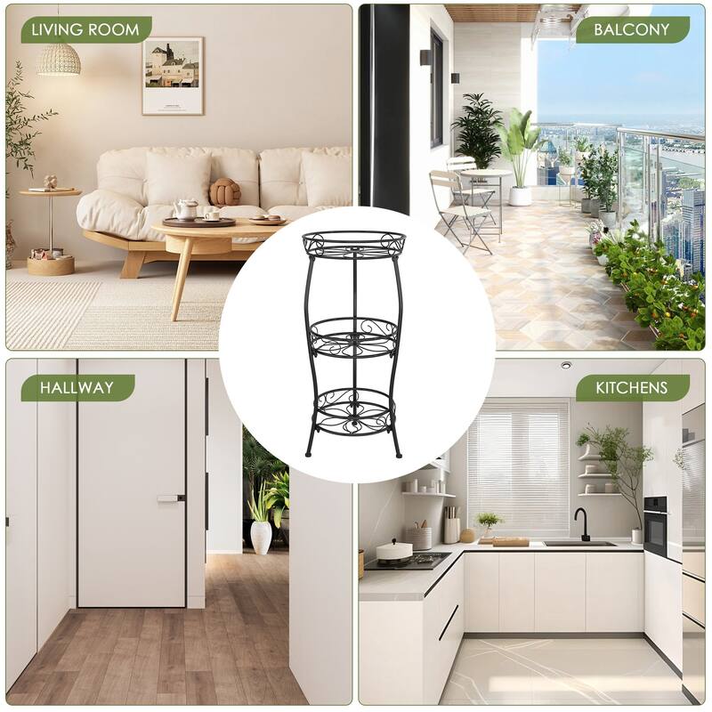 Javlergo Black 3-Tier Metal Plant Stand Indoor Outdoor Tall Plant Shelf with Hollow Design for Living Room Balcony Garden