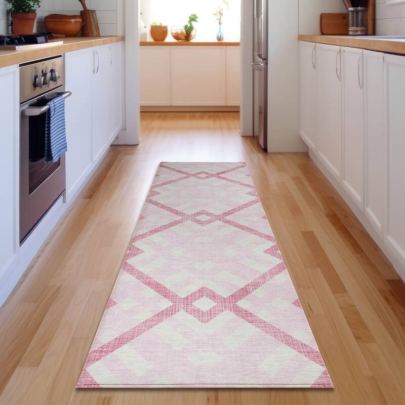 Premium Washable Super Soft Contemporary Geo Mayfield Rug - Pink - 2' 3" x 7' 6" - Runner