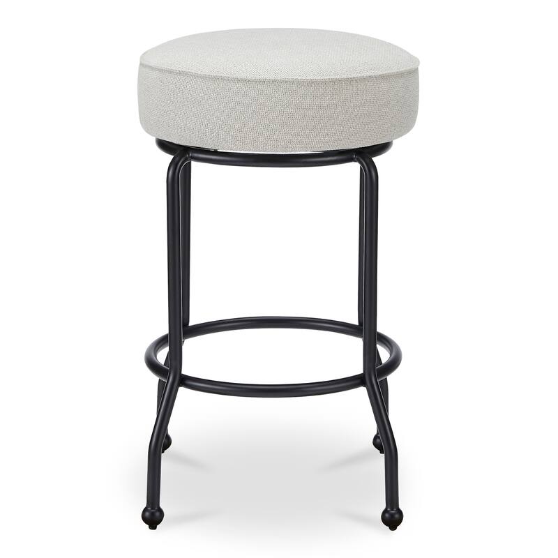NADAAL STUDIOS Loric Swivel Counter Stool, Round Upholstered Seat with Finial Legs and Piping Detail, Light Brown - Beige