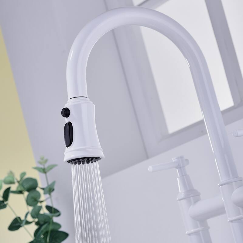 Bridge Kitchen Faucet with Pull-Down Sprayhead in Spot
