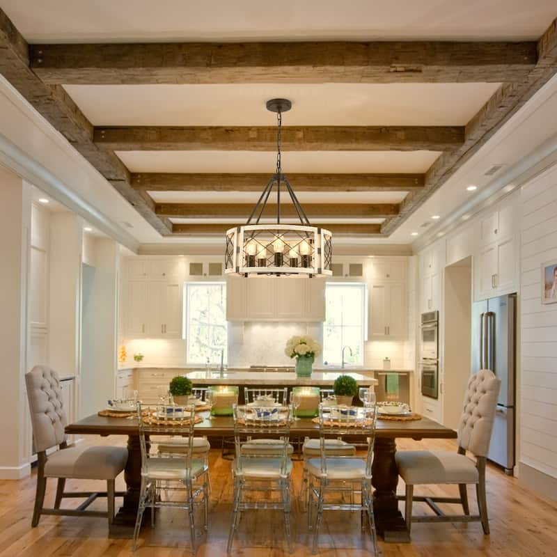 5-Light Rustic Drum Chandelier for Living Room Kitchen with No Bulbs Included