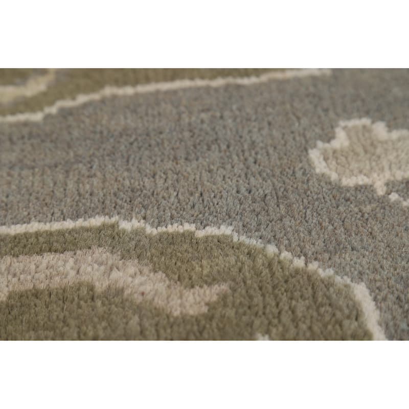 Transitional Gray Oushak Indian Area Rug Hand-Knotted Wool Carpet - 8'1" x 9'9"