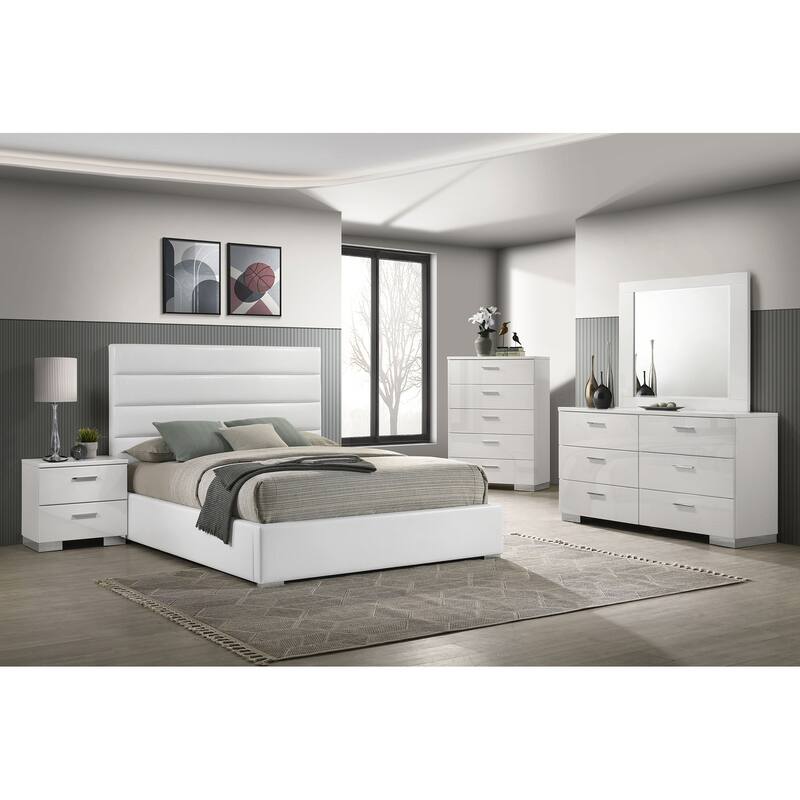 Felicity Bedroom Set White High Gloss - Queen - 5 Piece