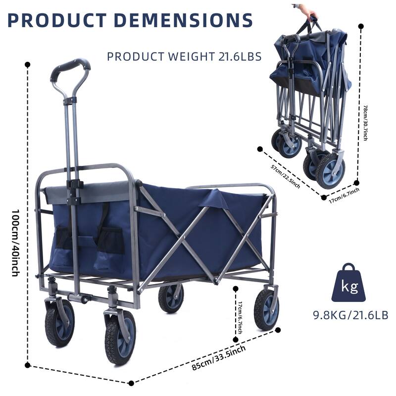 Collapsible Outdoor Wagon - 150 lb Load, Durable 600D Fabric, Easy Setup, Ideal for Sports, Groceries, and Park Trips - Steel