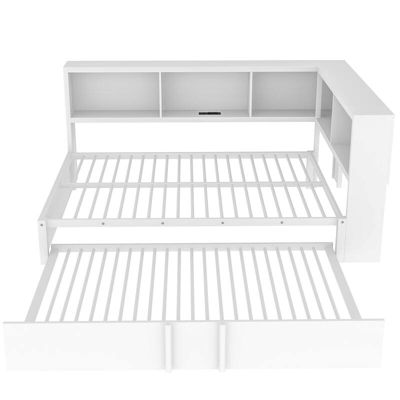 Full Size Metal Daybed with Trundle, Storage Cabinets, USB Ports