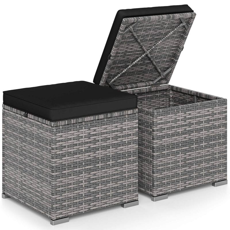 Costway 2PCS Patio Rattan Ottomans Seat Side Table Storage Box - See Details