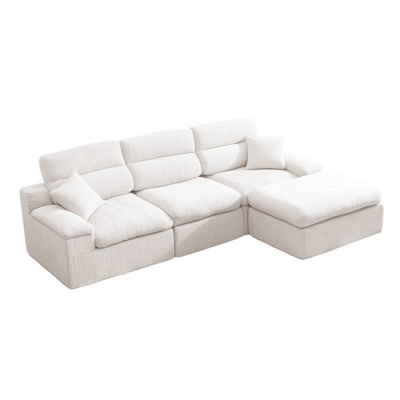 111" L-Shaped Slub Chenille Sofa with High Backrest, No Assembly Required