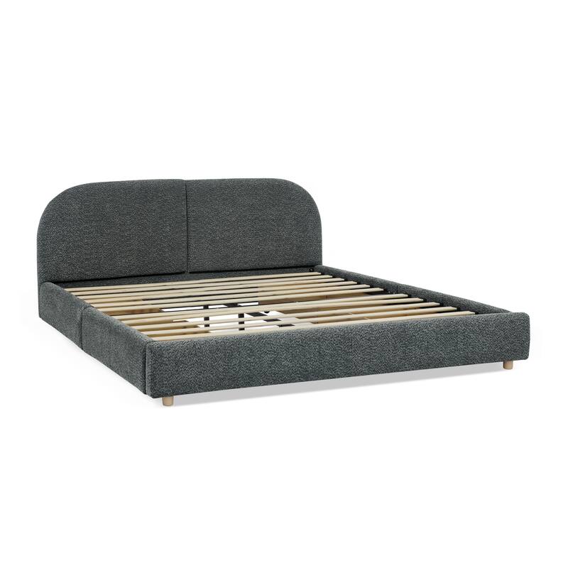 Fabric Upholstered Platform Bed Frame with Curved Headboard/4 Built-in Wheeled Storage Drawers/Sturdy Legs Support/Easy Assembly