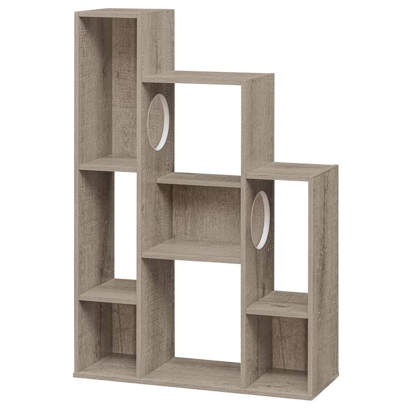 Gymax Modern Cat Bookshelf w/ 2 Round Holes Anti-Tipping Device for