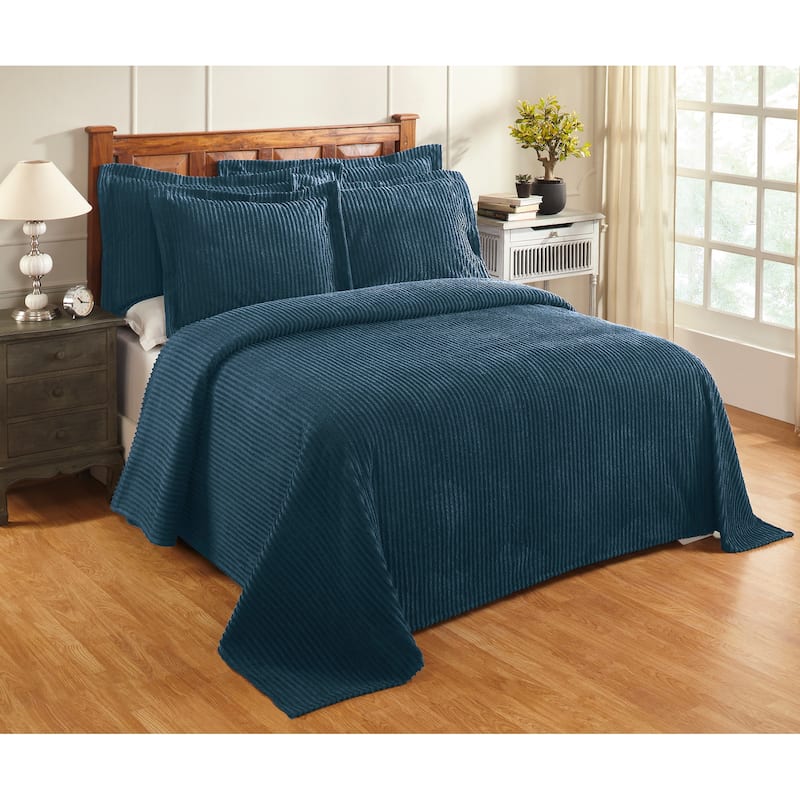 Better Trends Jullian Solid Stripes Design Bedspread 100% Cotton Tufted Chenille - Teal - Twin