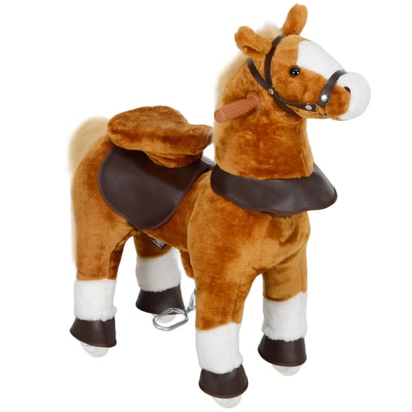 slide 2 of 9, Ride on Horse, Walking Horse Toy, Kids Plush Riding Horse, Pony with Wheels & Neighing Sound for 3-5 Years Old up to 132 Pounds Brown