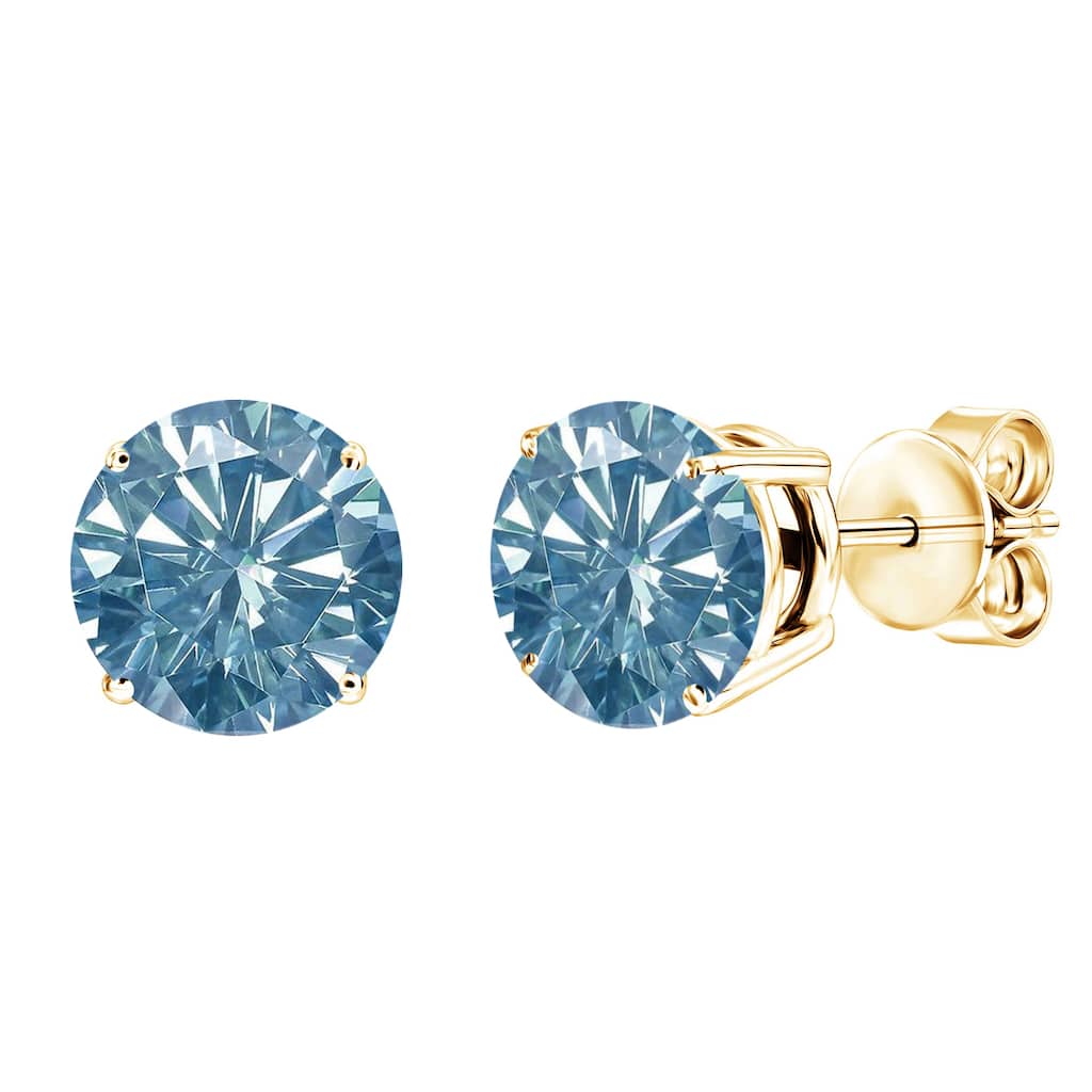 V3 Jewelry Gold Over SterlingSilver 1.6ct Blue Moissanite Stud Earring