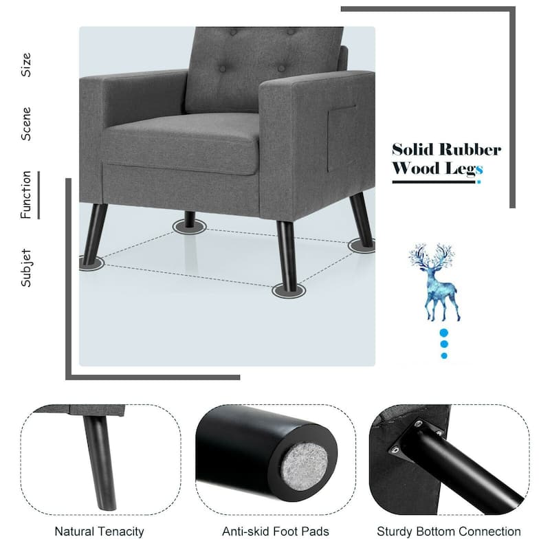 Modern Tufted Accent Chair w/ Rubber Wood Legs - 29.5" x 32.5" x 34"(L x W x H)
