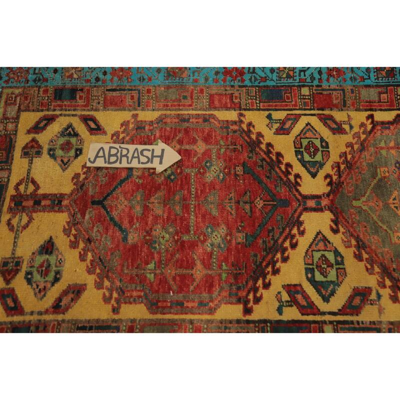 Hand Knotted Oriental 100% Wool Carpet Traditional Geometric Yellow & Gold Ardebil Runner Rug - 7' 1'' X 3' 2''