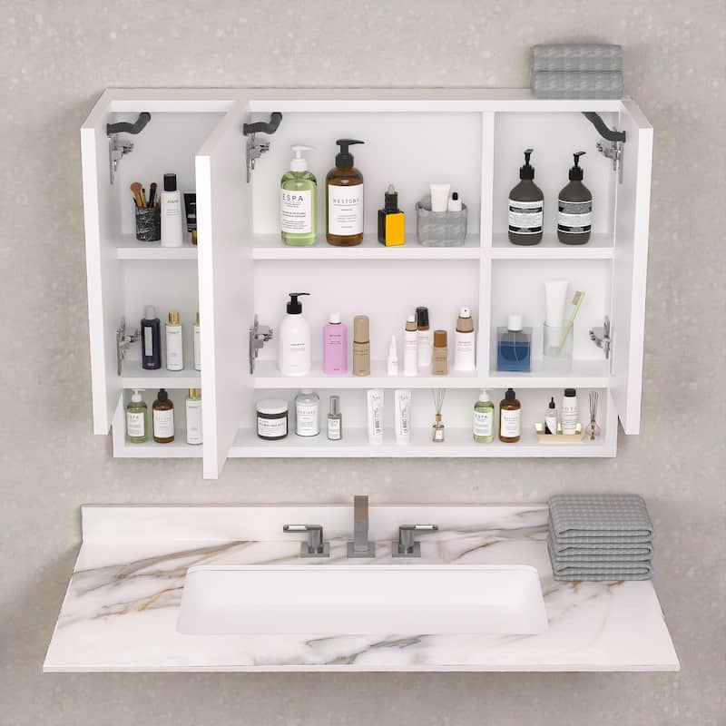 39 x 28 Inch LED Lighted Medicine Cabinet with Mirror, Aluminum Wall Mounted Bathroom Cabinet with Anti-Fog and Storage