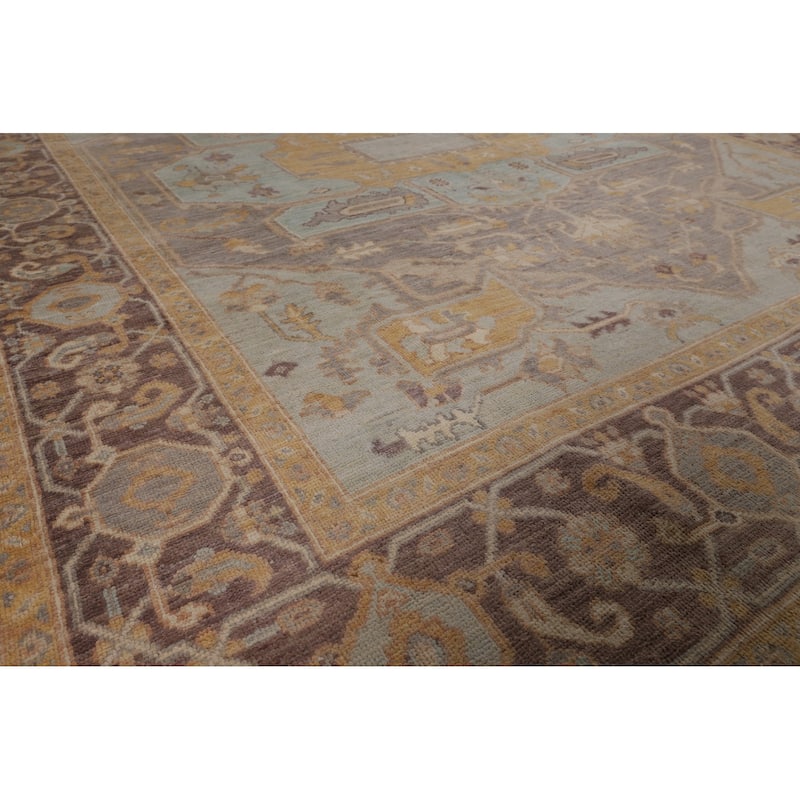 Vegetable Dye Oushak Turkish Rug Hand-Knotted Grey Wool Carpet - 8'2"x 10'1"