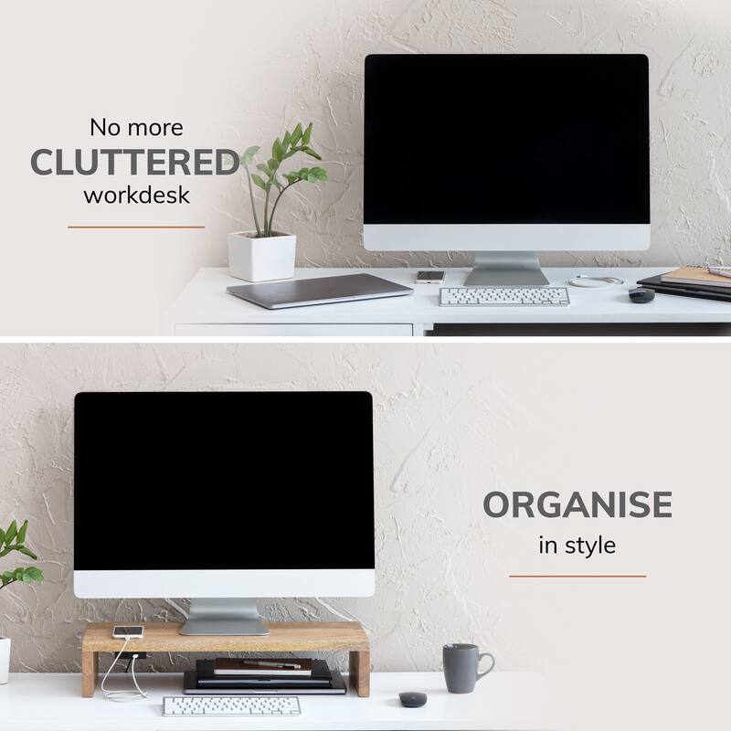 Jani Wood Monitor Stand Riser Desk - Ergonomic Design Stand, Desktop Organizer Table for Home, Office Workspace, Gaming Desk