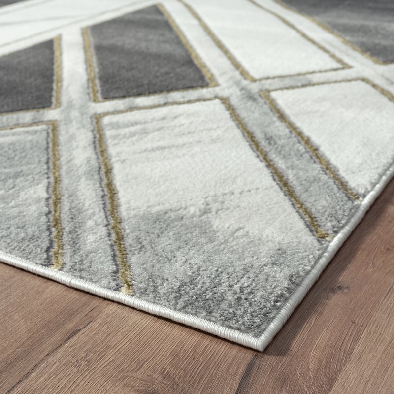 Abani Luna Contemporary Geometric White and Grey Indoor Area Rug