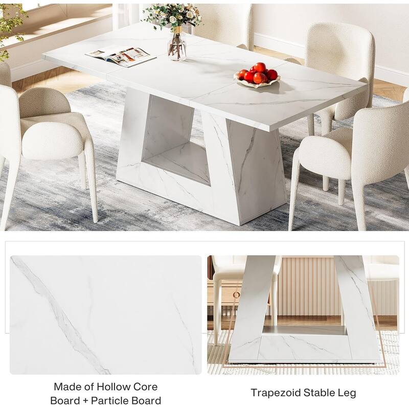 63" Modern Rectangular Dining Table for 4 to 6 People,Kitchen Table with Sturdy Trapezoid Base,Elegant Wood Veneer Dinner Table