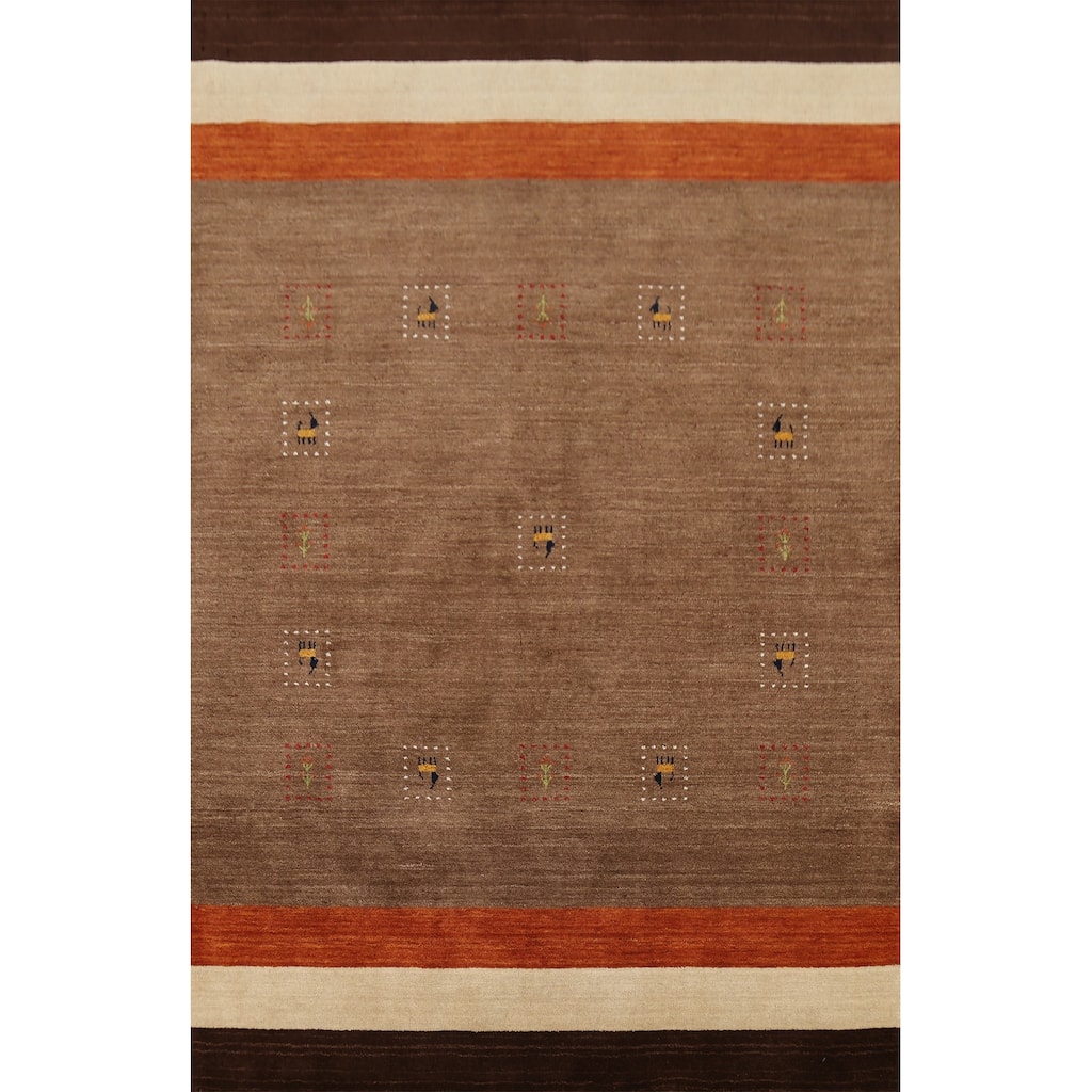 Brown Striped Gabbeh Indian Area Rug Handmade Wool Carpet - 4'10"x 6'11"