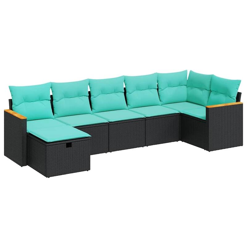 vidaXL 7 Piece Patio Sofa Set with Cushions Black Poly Rattan - 21.7 x 24.4 x 27.2