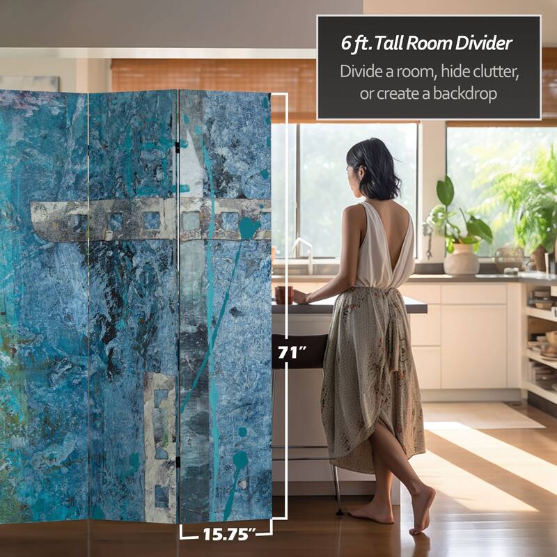 Handmade 6' Double Sided Blue Dream Canvas Room Divider