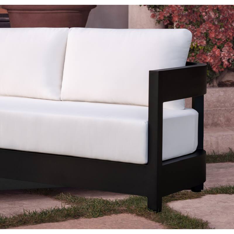 Abbyson Outdoor Santorini Modern Aluminum Sectional with Sunbrella Cushion