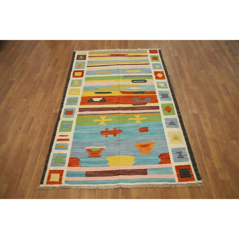 Hand Woven Oriental 100% Wool Carpet Southwestern Tribal Multi-Colored Kilim Area Rug - 6' 0'' X 3' 10''