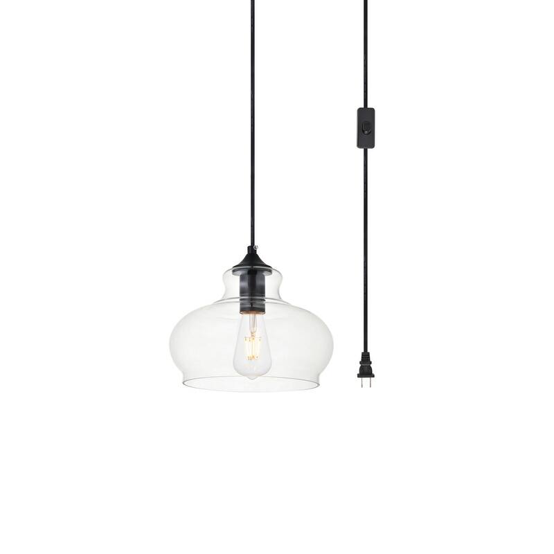 Destiny 1-Light Plug in Pendant with Clear Shade - Black - 9.4" Diameter