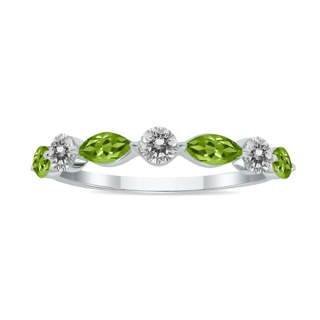 Marquee Jewels 3/4 CTW Marquise Shape Peridot and Diamond Wedding Band in 10K White Gold