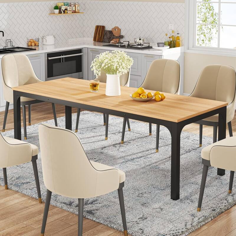 78.7" Rectangle Wood Dining Table, Long Kitchen Table for Living/Dining Room