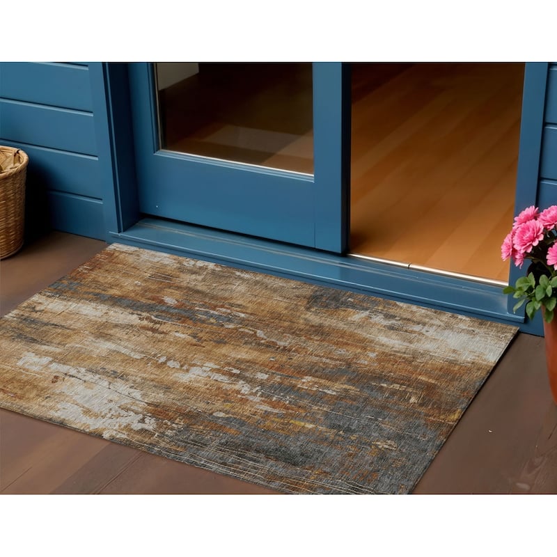 HomeRoots Abstract Transitional Rectangle Outdoor Rug - 3' x 5'