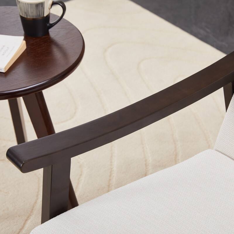 Medieval-inspired modern armchair with high back upholstered chair, solid wood legs