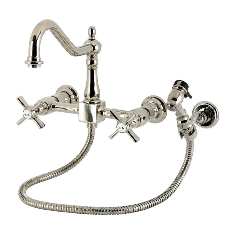 Kingston Brass Essex Double-Handle Wall-Mount Pre-Rinse Bridge Kitchen Faucet - Polished Nickel