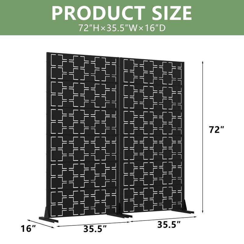 Outdoor Freestanding Metal Privacy Screen Decorative Garden Fence Set of 2