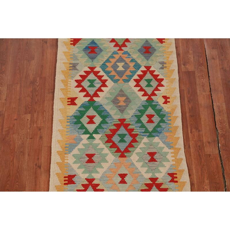 Kilim Oriental Runner Rug Hand-Woven Hallway Multi Wool Carpet - 2'8" x 12'9"