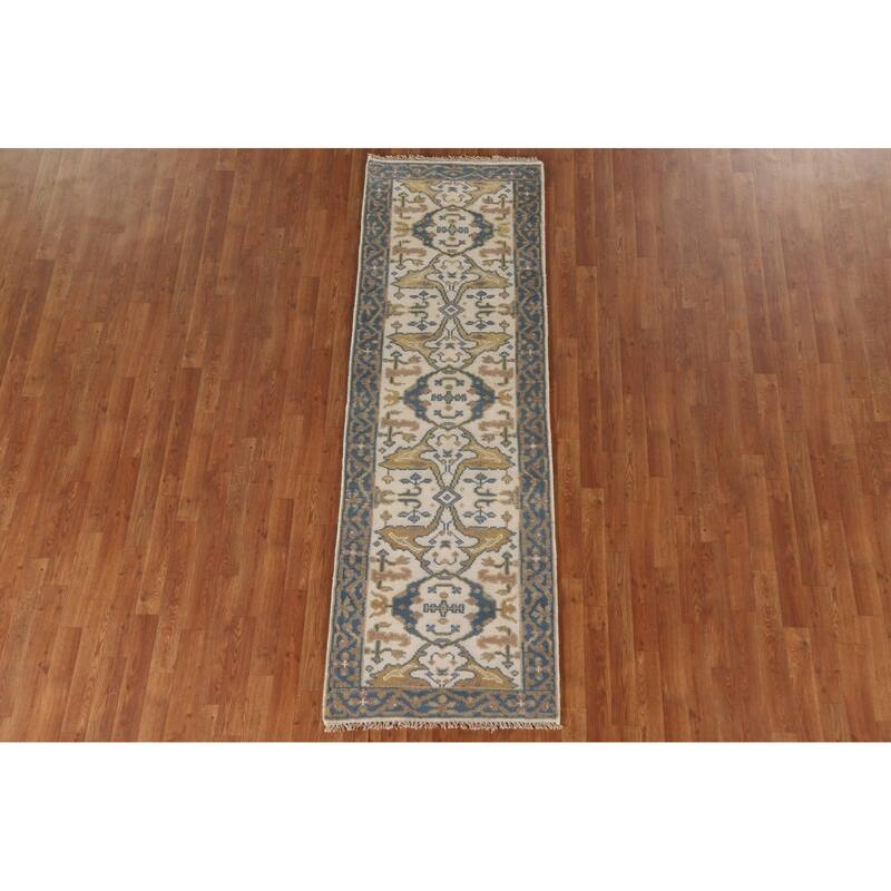 Ivory / Beige Oushak Oriental Runner Rug Handmade Wool Carpet - 2'7"x 7'11"