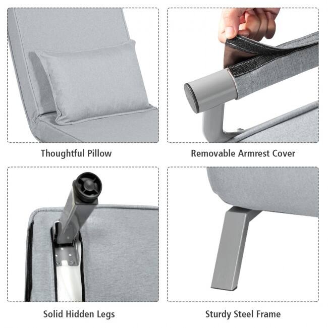 Folding 5 Position Convertible Sleeper Bed Armchair Lounge Couch with Pillow