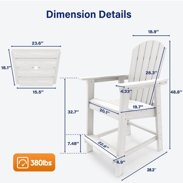 dimension image slide 0 of 8, WINSOON 3PCs Tall Adirondack Chairs, Weather Resistant HIPS Balcony Chairs with Connecting Tray and Umbrella Hole
