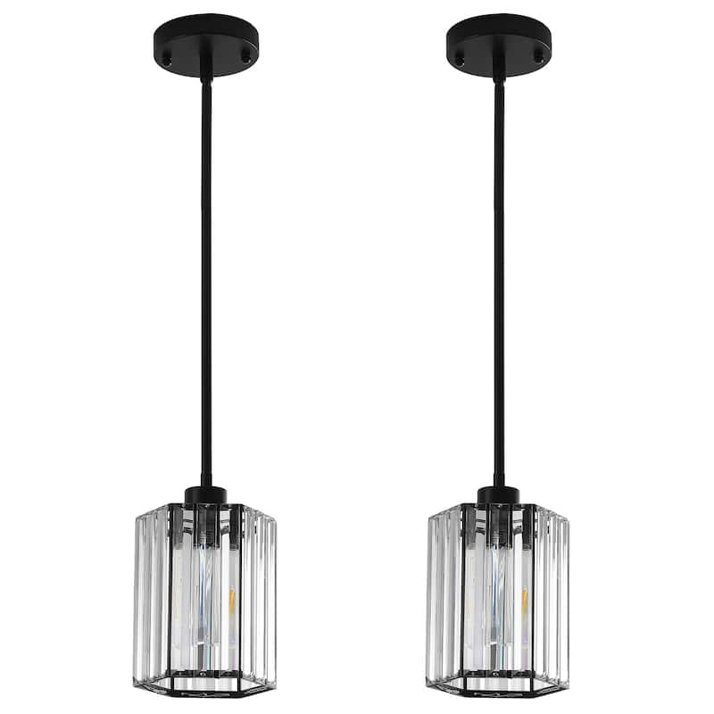 1-Light Crystal Pendant Lighting Fixtures for Sloped Ceiling - Matte Black - 2 Pack