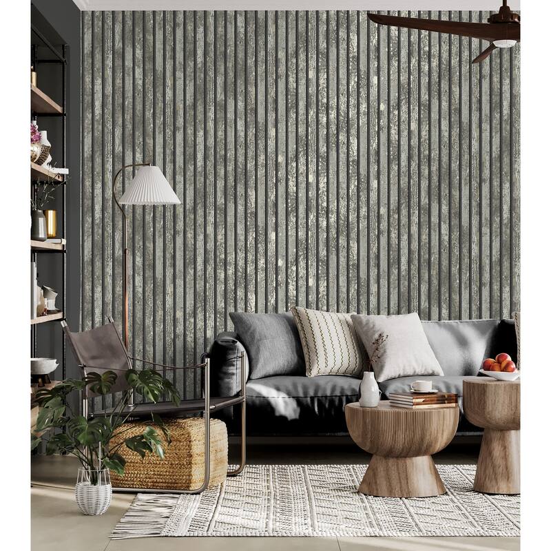 Fine Decor Oxidize Grey Vertical Slats Wallpaper
