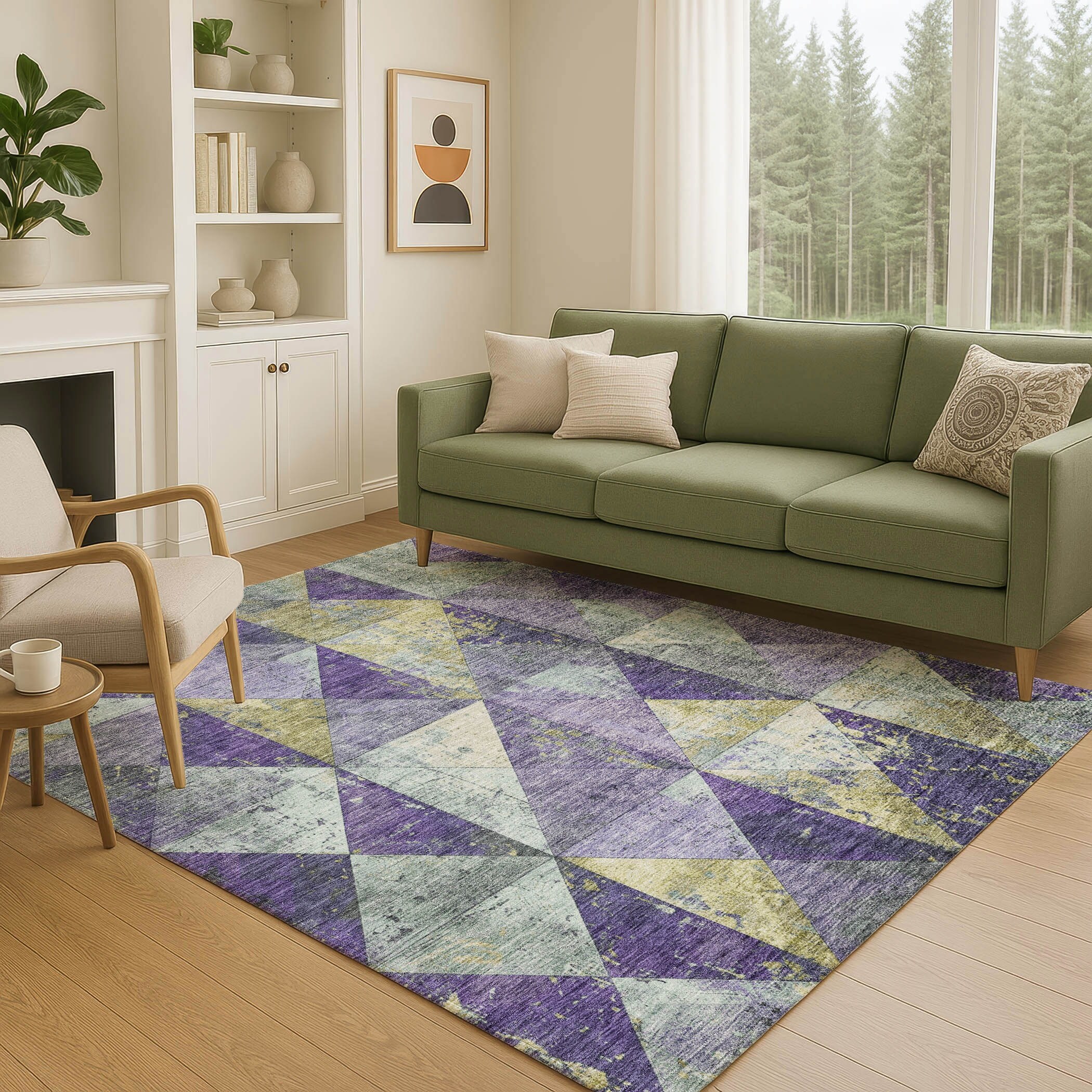 Machine Washable Indoor/ Outdoor Contemporary Diamonds Chantille Rug
