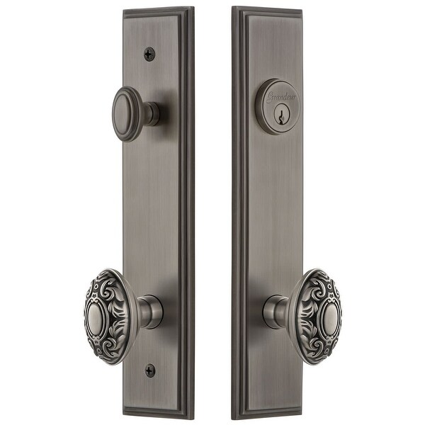 Grandeur CARGVC_TP_ESET_234 Carre Solid Brass Tall Plate Single Cylinder Keyed Entry Set with Grande Victorian Knob and 2-3/4"