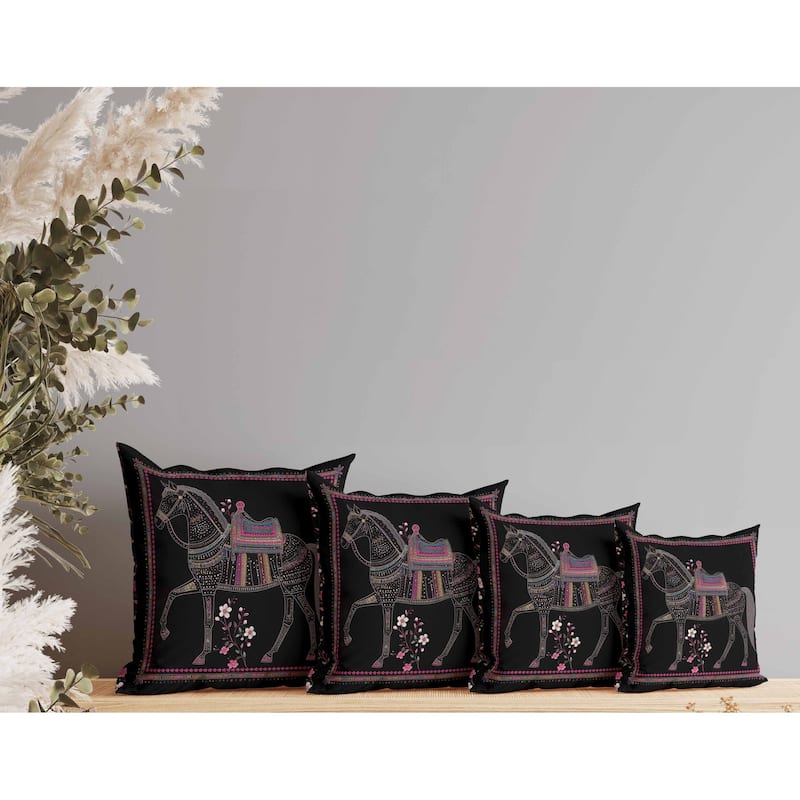 Painted Pony Faux Suede Reversible Throw Pillow Black and Pink