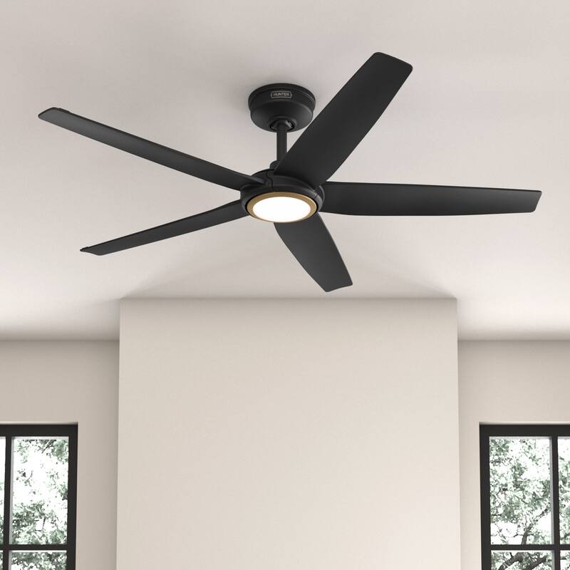 Hunter ZenTech Indoor / Outdoor 5-Blade Smart Ceiling Fan w/ LED Light and Handheld Remote. - 52 Inches. - Matte Black